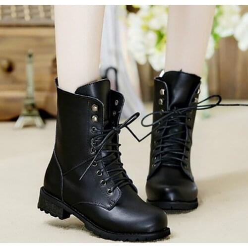 Motorcycle Boots Ladies Vintage Combat Autumn Boots Army Punk Goth Women Boots Women Biker PU Leather Short Boots 569