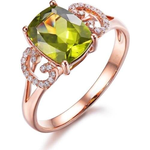 14k Rose Gold Peridot Gemstone Rings For Women Rectangle Cut Colorful Stone Open Adjustable Finger Ring Engagement Wedding Gift