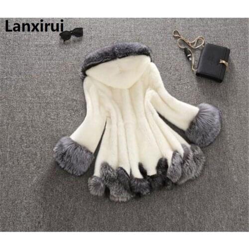 Winter Luxury Faux Fox Fur Female Cloak Hooded Coat Faux Mink Fur Coat Bride Wedding Cape Flare Sleeve Outwear