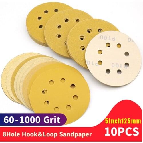 10pcs 125mm Sandpaper Round Shape Sanding Discs Hook Loop Sanding Paper Buffing Sheet 8 Hole Sander Polishing Pad