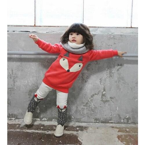 2018 winter outfits / Fox design / plush velvet fabric / girl outfits