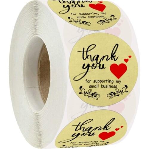 2021 1.5 inch 500 pieces /roll, thank you for loving handmade kraft paper tags, baking gift cards, party, gift wrapping stickers