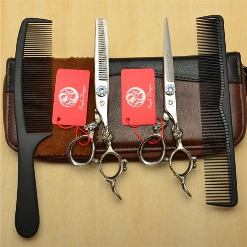 4Pcs Set 9004# 6'' Purple Dragon Silvery Colour Hairdressing Scissors Combs + Cutting + Thinning Shears Human Hair Scissors Suit