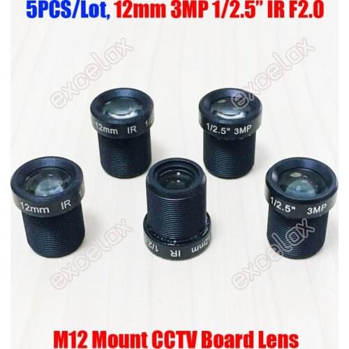 5PCS/Lot 3MP 1/2.5" 12mm F2.0 Fixed IR MTV CCTV Board Lens M12 Mount for 1.3MP 2MP 3 Megapixel Security Analog IP Camera