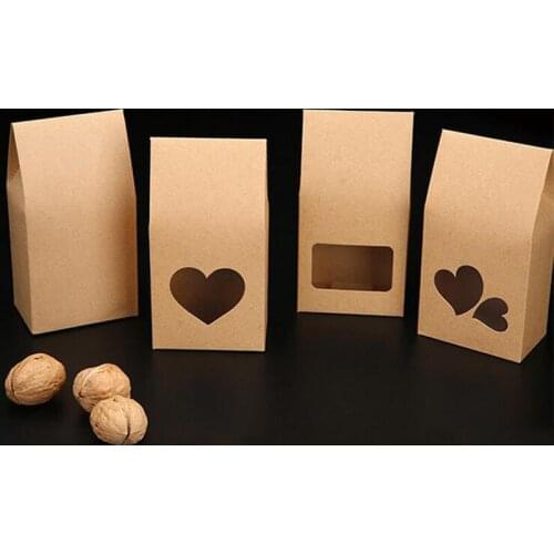 500pcs/lot 16*8cm Cookies Nuts Gift Packaging Bags Stand Up Kraft Paper Boxes With Heart Shape Clear Window Pocket ZA4018