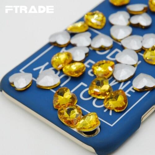 Promotions!!Topaz Color Glass Crystal Heart-Shaped Point Back Glue on Non Hotfix Rhinestones 7 sizes To Choose For DIY