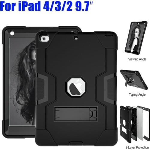 Armor Case For iPad 4 3 2 9.7 Heavy Duty Silicone TPU + PC Hard Stand Drop Shock Proof + Screen Protector IP71