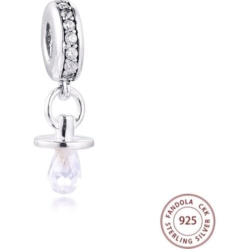 Authentic 925 Sterling Silver Clear CZ Pacifier Dangle Charms Beads for Jewelry Making Fits Original Bracelet Berloques
