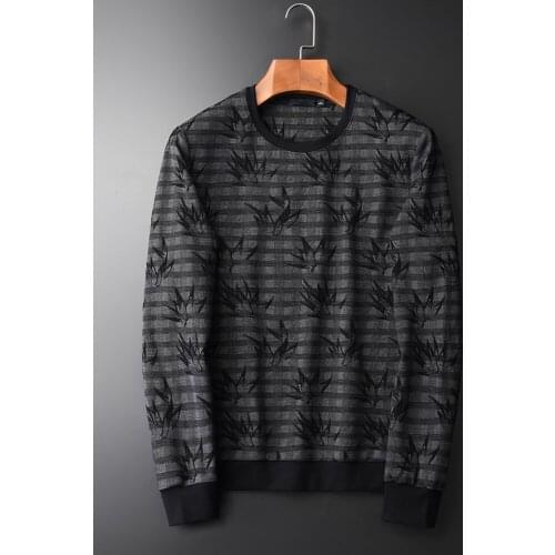 Black Jacquard Sweatshirt Male Luxury Round Collar Stripe Sweatshirts Men Spring And Autumn Simple Slim Fit Mens Hoodies