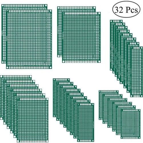 32pcs Double Sided PCB Board Prototype Kits 6 Sizes Universal Printed Circuit Protoboard for DIY Soldering Project for Arduino