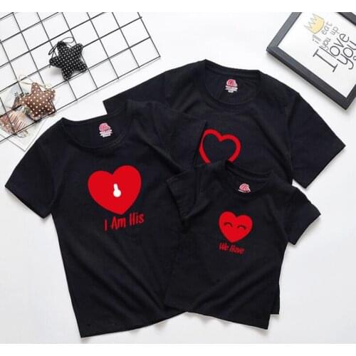 Matching Loving Heart Printing Family Clothing Mother Daughter Son Father Kids T-shirt Summer Family Look Mommy and Me Clothes
