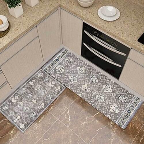 Geometric Ethnic Dark Gray Kitchen Mat Combination Entry Mat Bedroom Long Non-slip Bedside Blanket