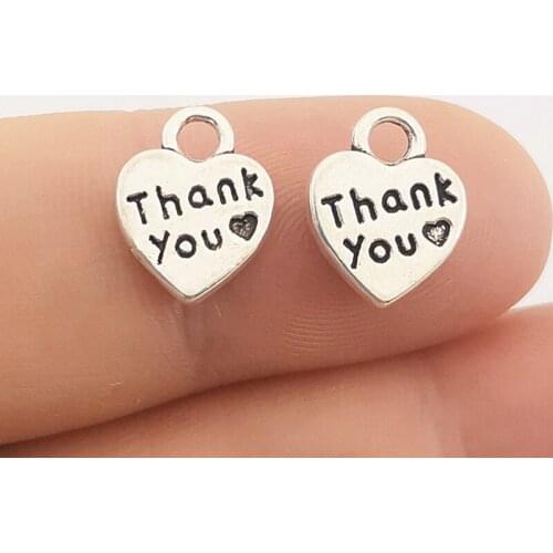 JINDINSP 15PCS 10*12mm Antique Silve Zinc Alloy Heart Charms Thank You Heart Charms Fit Jewelry Pendant Charms Makings