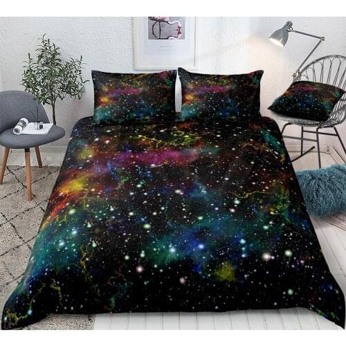 Colorful Galaxy Duvet Cover Set Multicolor Outer Space Bedding Universe Starry Sky Quilt Cover Queen Glitter Dropship 3pcs