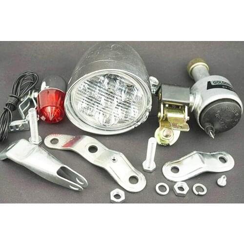 AUXPhome Bicycle Generator Light Set, Flashing Compact Friction Generator Bicycle Headlight and Tail Light Set, Ride on Motorize