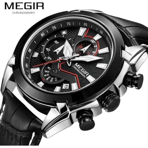 MEGIR New Fashion Sport Belt Multifunctional Chronograph Calendar Luminous Quartz Mens Watches Hands Relogio Masculino 2065G