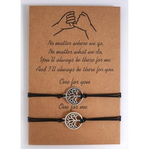 A SET) Tree of Life Heart Bracelets Couple Best Friends Adjustable Rope Bracelet Women Men Girl Jewelry Drop Shipping