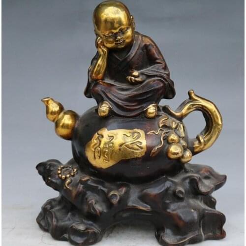 Antique Old QingDynasty gilt copper engraving small monk ornaments,hand made crafts,best collection&adornment,free shipping