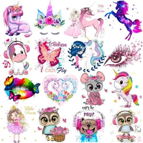 Prajna Unicorn Cartoon Patch Clothing Thermoadhesive Patches Butterfly Stickers Iron-On Transfers For Clothing Iron On Patches