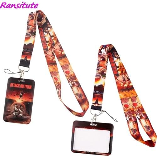 Ransitute R1981 Anime Attacking Giant Lanyard Card ID Holder Car KeyChain ID Card Pass Gym Phone Badge Key Ring Holder Jewelry