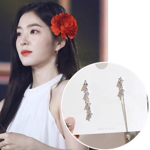 New Korean TV Star Zircon Cute Asymmetric Drop Earrings Fashion Women Elegant Rhinestone Long Line Pendientes Jewelry Girl Gifts