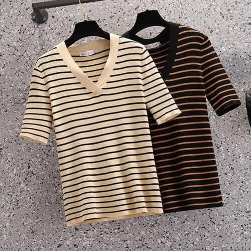 Chic Summer basic thin Oversized sweater women top 2021 plus size loose casual Stripe kint female sweates pullover jumper 3XL