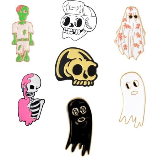 Skeleton Enamel Pins Skull Ghost Zombie Brooches Punk Pins Collection Lapel Pin Badge Gothic Halloween Jewelry Gift for friends