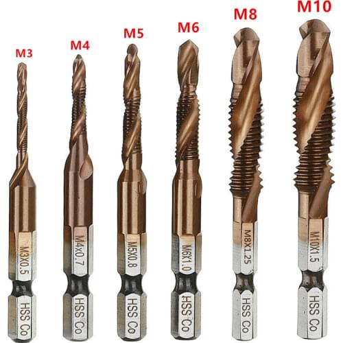 M3-M10 M35 Cobalt Combination Drill Screw Tap Bit 1/4" Hex Shank Deburr Countersink Drill Bit For Stainless Steel Metalworking