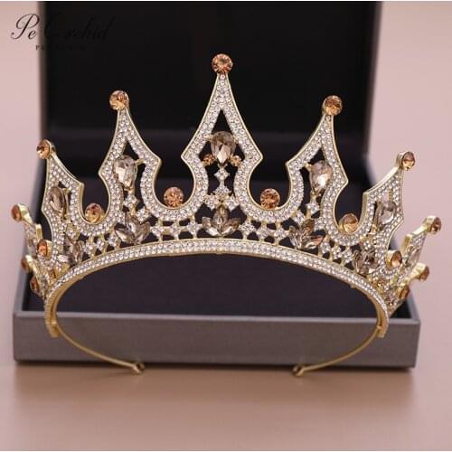 PEORCHID Princess Tiara Baroque Headband Crystal Bride Hair Accessories Bridal Headpiece Queen Wedding Mermaid Crown Gold 2019