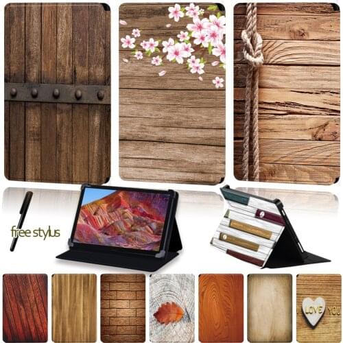 Universal Tablet Case for 8" /8.4" /10"/10.8"Huawei MediaPad M1 /M2 /M3 /M5 /M6 PU Leather Wood Pattern Series Cover Case+Stylus