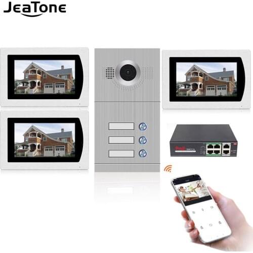 Jeatone WiFi SIP Video Door Phone Intercom System Video Doorbell 7'' Touch Screen for 3 Floor Apartment/8 Zone Alarm Support APP