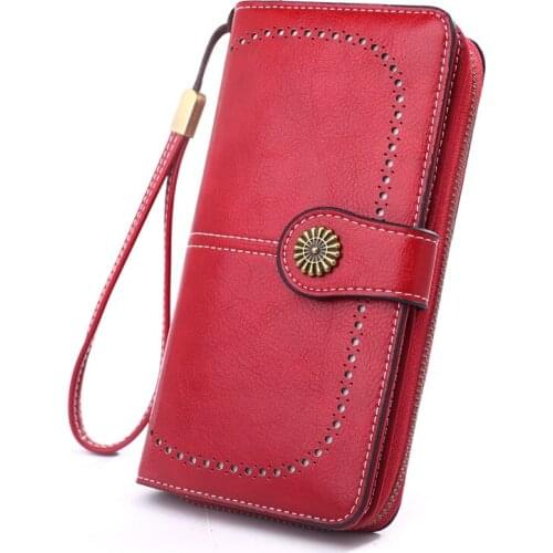 2020 Vintage Long Leather wallet Fashion Hollow Out Wallet For Women Zipper Brand Card Holder Large Capacity New women purses