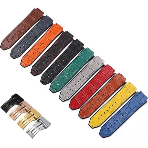 High quality 25*19mm Replace for Hublot strap cow leather Rubber Watchband For Big Bang belt fashion business butterfly Buckle