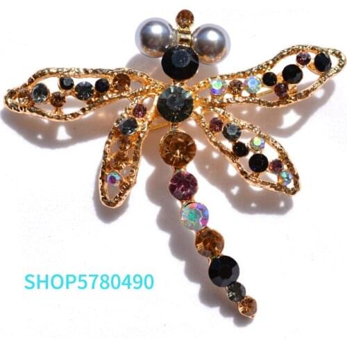 Gold Color Dragonfly Brooch for Women Crystal Cute Brooch Rhinestone Breast Pin Ladies Party Dress Accessories Fashion Jewelry