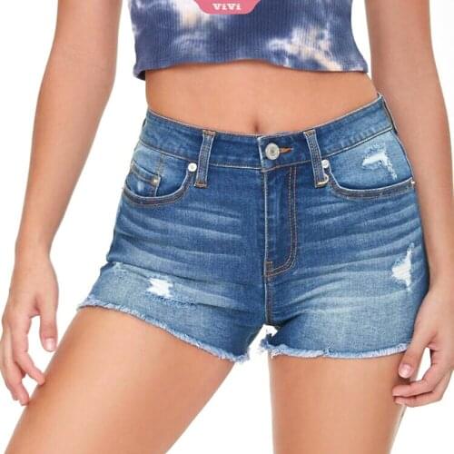 2021 Summer Womens Denim Shorts Rotten Edge Stretch High Waist Ripped Fringed Fringe Pants Dark and Light Shorts