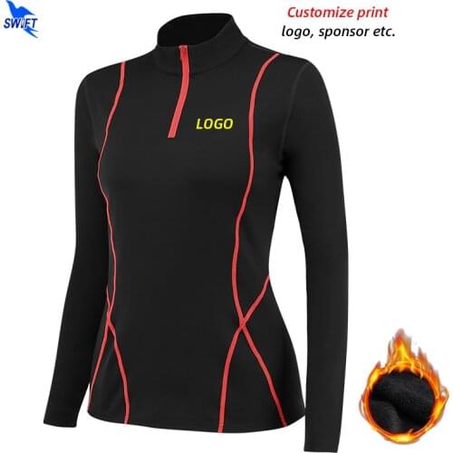 Stand Collar Half Zipper Long Sleeve Running Shirts Women Warm Fleece Yoga Gym Stretch T-shirts Quick Dry Fitness Tees Customize