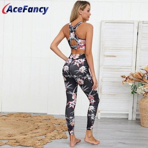Printing Female Yoga Sets Workout Fitness Sportswear Gym 2 Piece Set Hight Waist Yoga Leggings Sport Bra Fitness Suit ZC2202