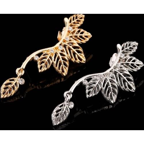 ZLDYOU Hot Zinc Alloy Hollow Leaves Earcuff Stud Jewelry Ear Cuff Crystal Bijoux Girl Zircon Gold Silver Plated Clip Earrings