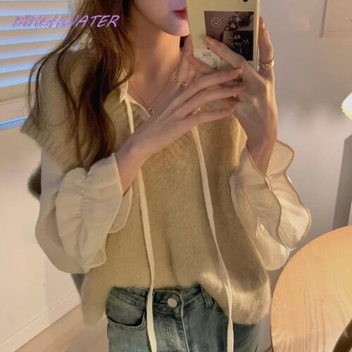 Woman Vest Korean Loose V-neck Pullover Spring Vest 2021 New Gentle Wind Sleeveless Vest Folding Knit Tops Women