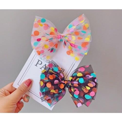 Boutique ins 10pcs Fashion Cute Mesh Bow Hairpins Assorted Color Dot Bowknot Hair Clips Princess Headwear Hair Accessories