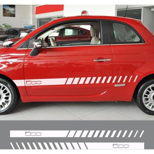2PCS Car Decals Vinyl Door Side Stripes Stickers for Fiat 500 Racing Auto Body Decoration Graphic Both Side Film Car Accessories