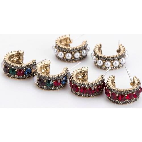 2020 Vintage Bohemia Rhinestone Round Circel Small Hoop Earring for Women Shining Hoop Earrings Fashion Jewelry