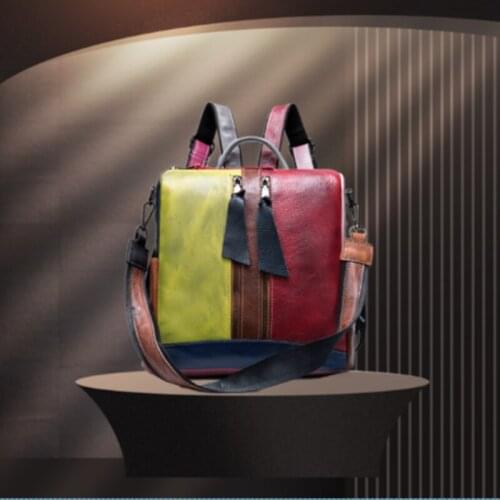 2020new Genuine Leather Womens Backpack Retro Style Brushed Stitching Cool Fashion Backpack Free Shipping