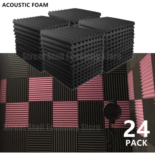 24PCS 300x300x25mm Acoustic Foam Soundproof Absorption Treatment Panel Sound Proofing Studio Protective Sponge Sealing Strip