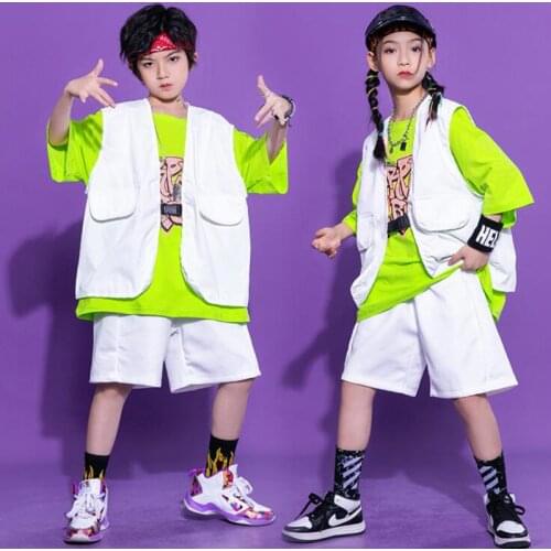 Kids Concert Hip Hop Clothing Oversized T Shirt Sleeveless Jacket Top Vest Shorts For Girl Boys Dance Wear Costume Clothes 3 Pcs