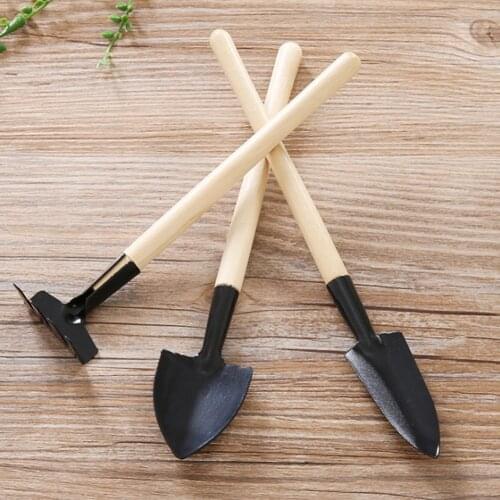 3PCS/Set Mini Shovel Rake Kit Wooden Handle Metal Head Home Gardening Planting Tools for Flowers Potted Home-grown Digging Suits