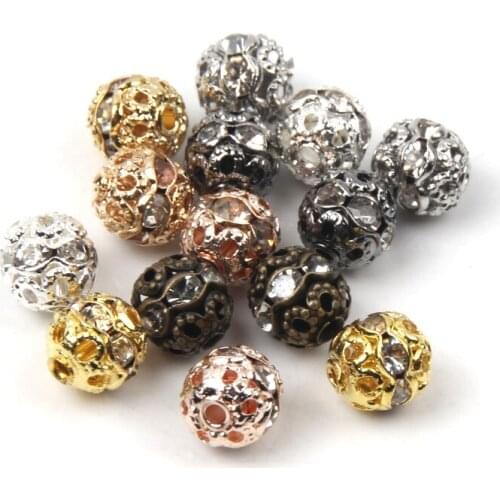 50pcs 6 8mm Metal Round Beads Crystal Rhinestone Ball Loose Spacer Beads For Jewelry Making Diy Bracelet Necklace Wholesale