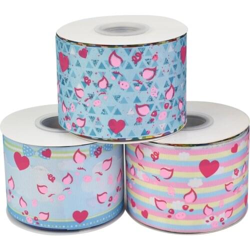 50yards 75mm Ink Pink Pig Hearts Grosgrain Ribbon For DIY Accessories Welcome Custom printed