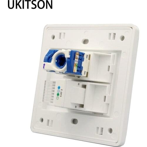 New White Faceplate Spiral CAT6 RJ45 Network Socket With CAT3 RJ11 Phone Connector Wall Outlet