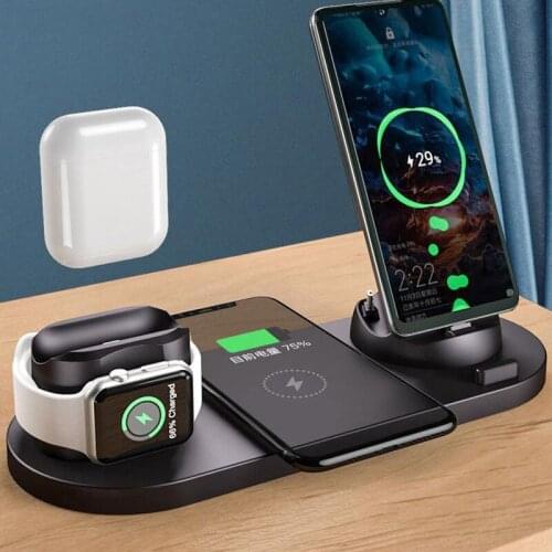 6 In 1 Wireless Charger Station For iPhone 12 Pro Max 11 Xs 10W Fast Charging Pad For Apple Watch Airpods Charging Dock Station